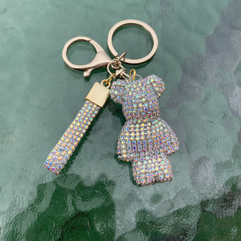 Vintage Luxury Keychain Inlaid Violent Diamond Rope Keychain Creative Exquisite Little Bear Car Pendant Bag Accessory Business Gift Light Luxury_voghion.com