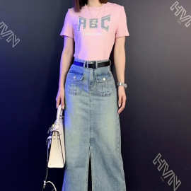可爱风短袖体恤套装女今年流行个性短款上衣时尚减龄半裙两件套潮