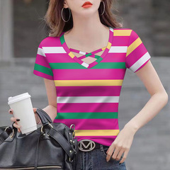 卸売 2025 新しい夏の人気の女性の T シャツ痩身お腹カバー V ネックファッション半袖ドロップシッピング