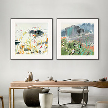 吴冠中新中式餐厅正方形装饰画客厅水墨禅意挂画中国风卧室床头画