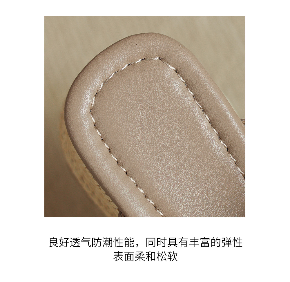 Dép sandal nữ quai chữ V đế xuồng cao 9 cm, chất liệu da cừu mềm, phong cách nghỉ dưỡng — màu trắng ngà, Tên chi tiết 8