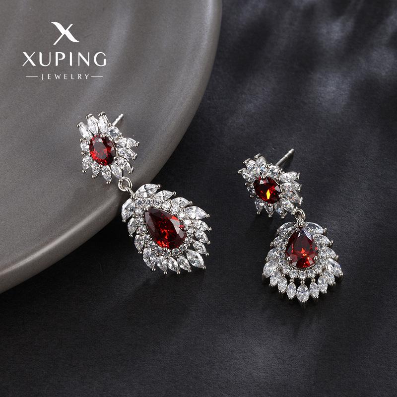 Joyería Xuping oro platino gota de agua pendientes de diamantes gemas de color estilo europeo y americano exagerado alta sensación pendientes para mujeres