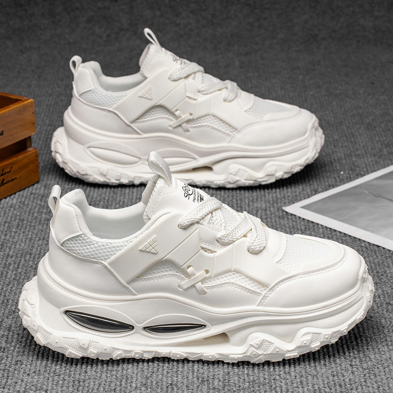 Giày thể thao nam sneaker lưới thoáng khí đế cao su đúc phun, gót thấp 1–3 cm — YC512 màu trắng, YC512 màu đen