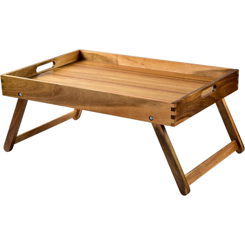 Wooden Tray with Legs for Home Use, Sofa Bed Breakfast Tray, Acacia Wood Balcony Leisure Coffee Tray with Stand Wooden Tray with Legs for Home Use, Sofa Bed Breakfast Tray, Acacia Wood Balcony Leisure Coffee Tray with Stand