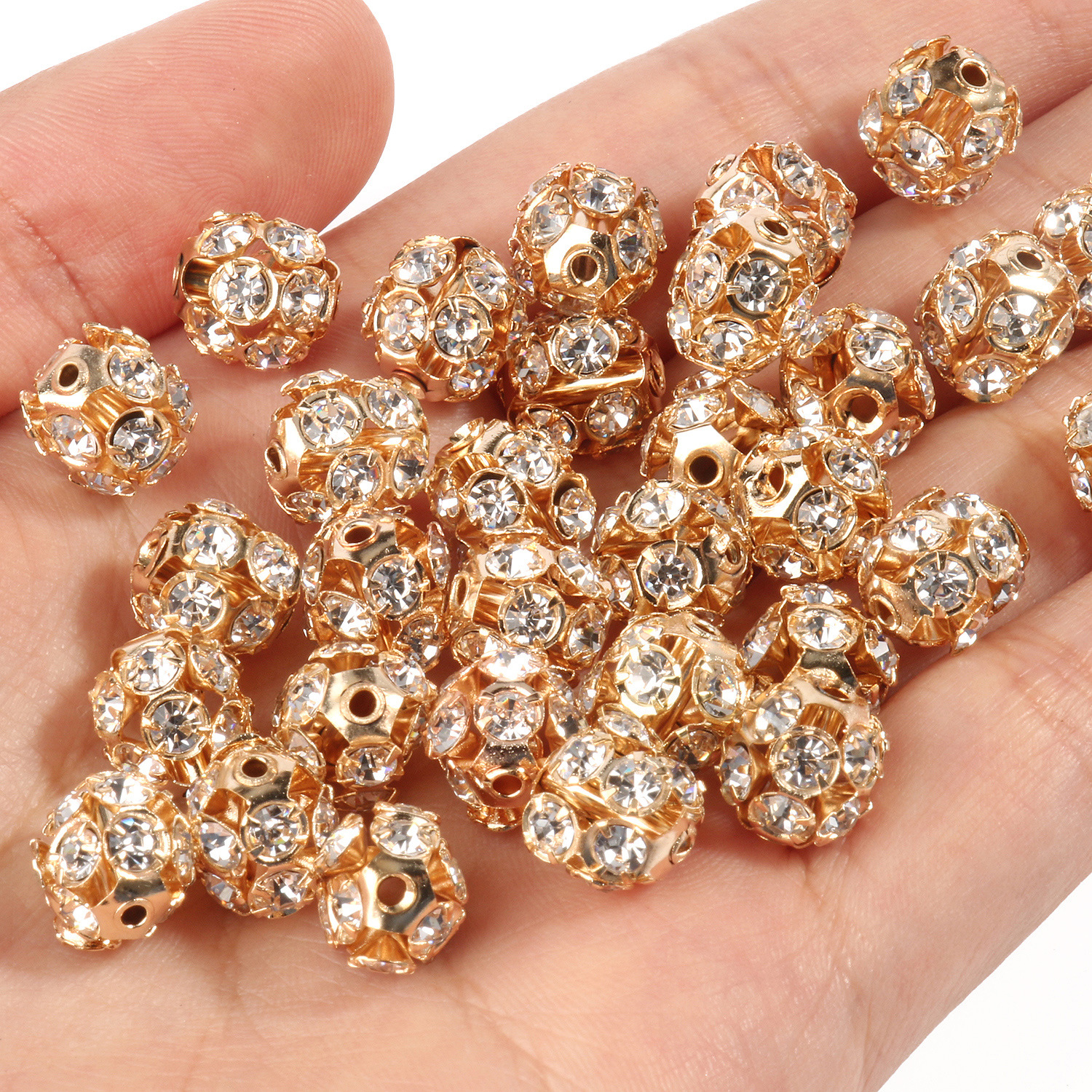 50 Pieces Diameter 10mm Diameter 6 Mm Diameter 8mm Alloy Zircon Round Beads display picture 8