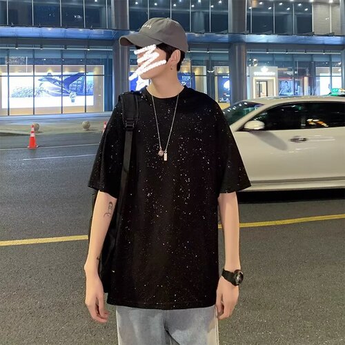 Sky sky starry sky short-sleeved T-shirt men's fashion brand American heavy weight large-size clothes summer loose men's half-sleeve T-shirt