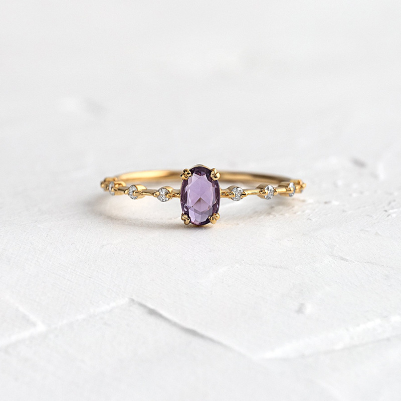 Light Luxury 18k Gold Female Ring Geometric Purple Zircon Simple Copper Ring display picture 1