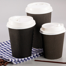 一次性咖啡紙杯加厚外賣杯三層隔熱奶茶杯瓦楞外帶豆漿打包杯帶蓋