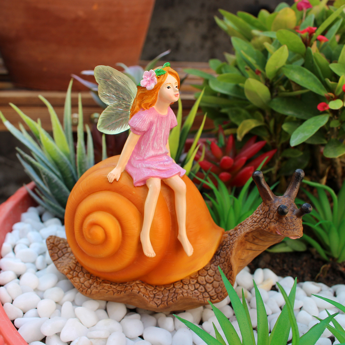Artificial snail flower fairy decoration resin animal model sculpture garden courtyard decoration outdoor bonsai decoration
