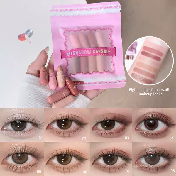 【Cross-Border Exclusive】Sweet Sparkle Capsule 8-Color Eyeshadow Capsule High-Shine Fine Glitter Brightening Eye Makeup Wholesale