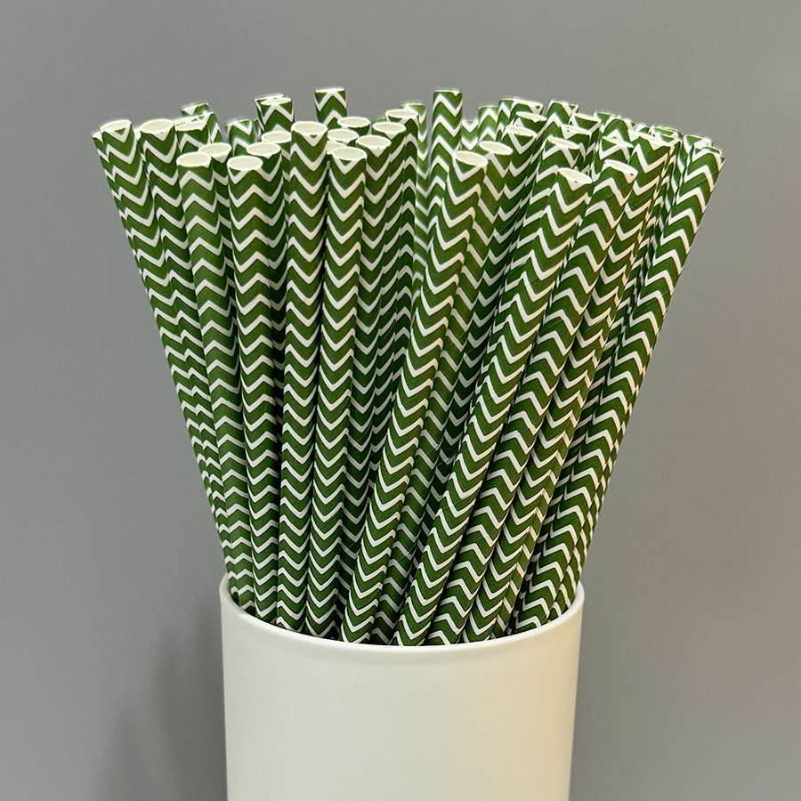 Gran cantidad en stock paja de papel desechable al por mayor paja de papel degradable paja de serie verde Verde Rayado fresco