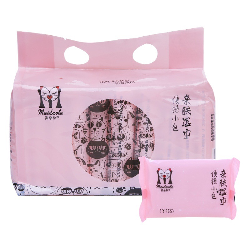 Maidola toallitas húmedas amigables con la piel embalaje grande 10 embalaje Portátil Bolsa pequeña toallitas húmedas para mujeres y bebés disponibles engrosadas al por mayor