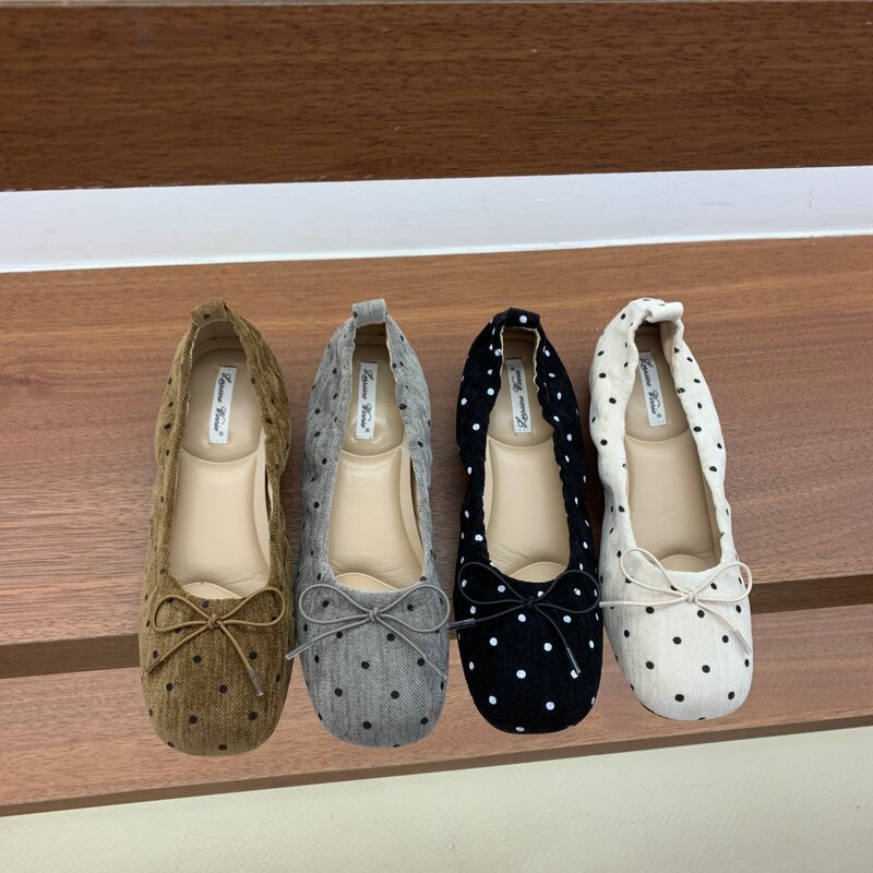 First Encounter Autumn Height-Increasing Evening Shoes 2026 Autumn Korean Retro Polka Dot Bow Square-Toed Shallow Ballet Shoes First Encounter Autumn Height-Increasing Evening Shoes 2026 Autumn Korean Retro Polka Dot Bow Square-Toed Shallow Ballet Shoes