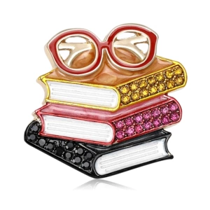 European and American New Enamel Rhinestone Three-Book Glasses-Shaped Brooch Exquisite Men's and Women's Clothing Corsage Jewelry Pin