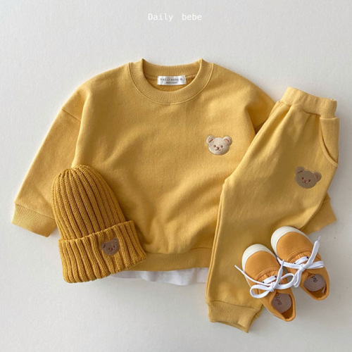 Korean style infant and toddler clothing, fashionable bear round neck sweatshirt, sweatpants, cute casual suit, children's autumn suit