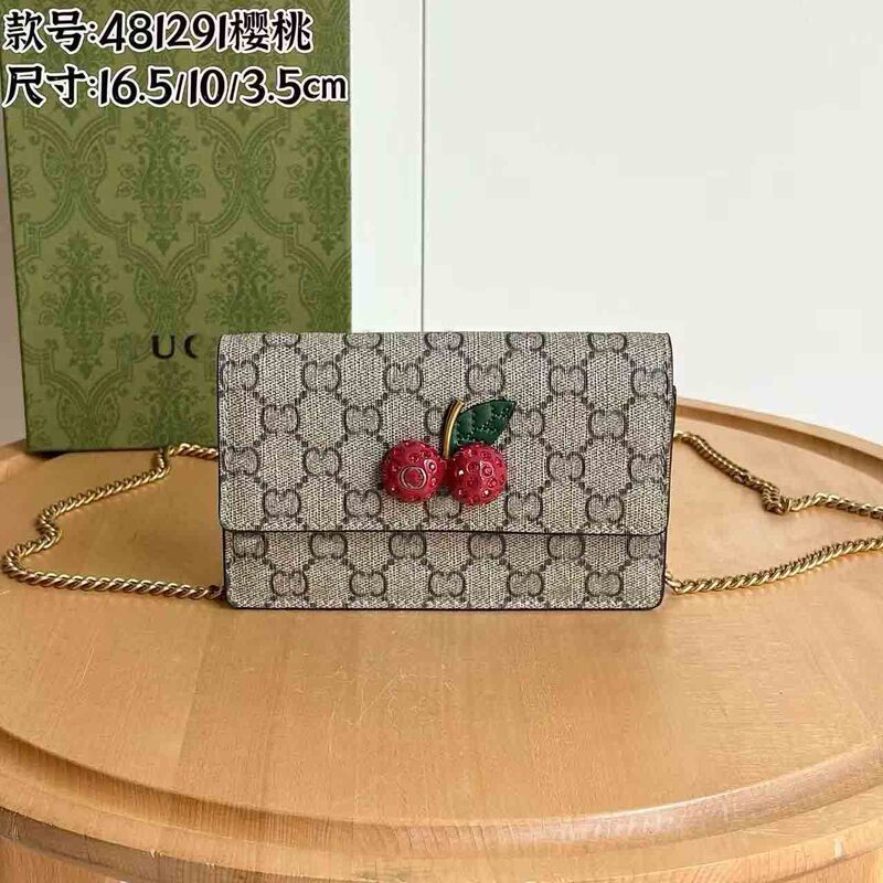 2026 Classic Best-Selling Gg Cherry Bag Mini Double g Printed Chain Bag Women's Shoulder Crossbody Bag Export