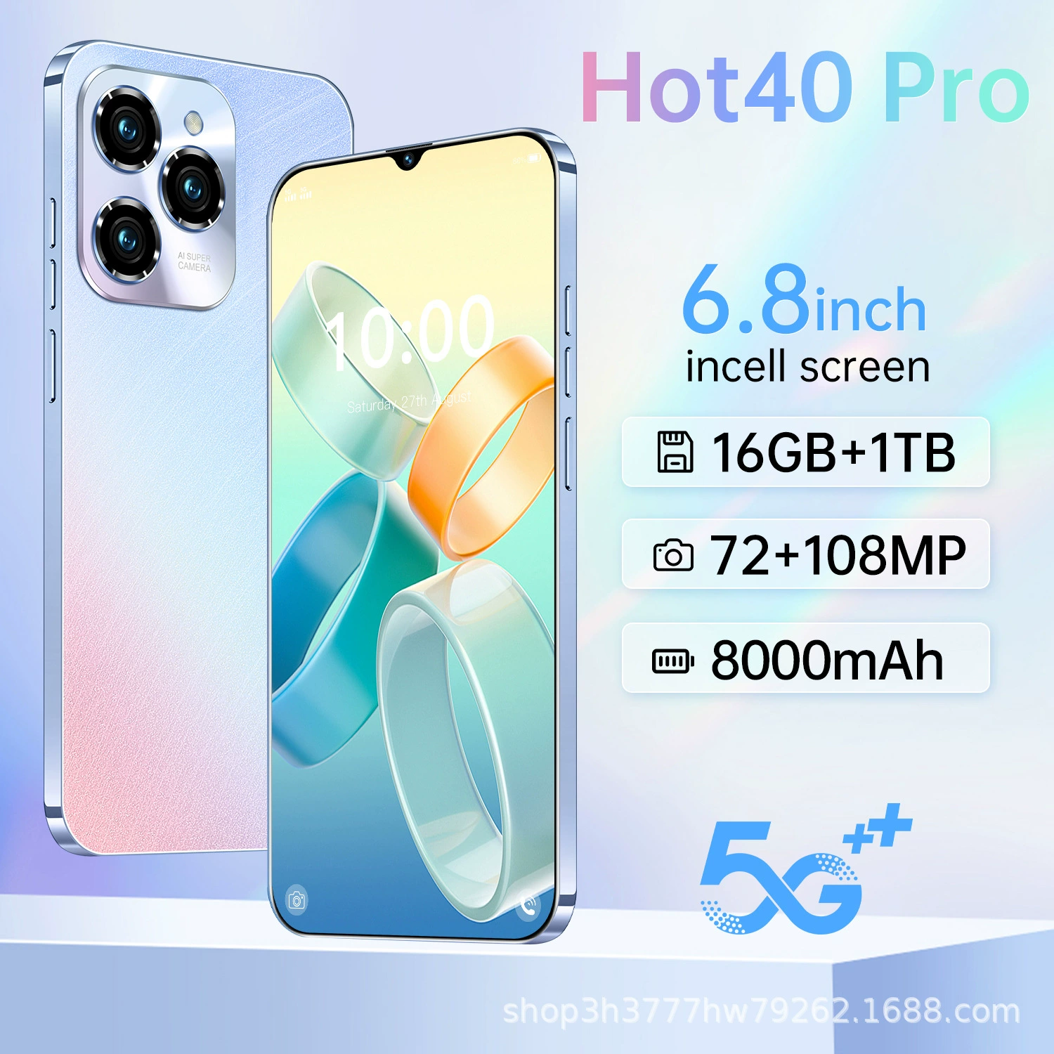 Хайпcross-border Hot40Pro большой экран 16+1T смартфон 6.7 иностранная торговля эксклюзивно для производителей-источников моментальная доставка