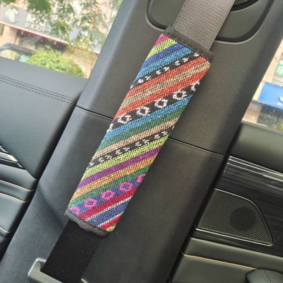 Ethnic Style Seat Belt Shoulder Cover Linen Car Safety Belt Anti-Neck Protective Cover Car Supplies Interior Decoration (Seat belt shoulder pad) - shoulder-pads-type-a