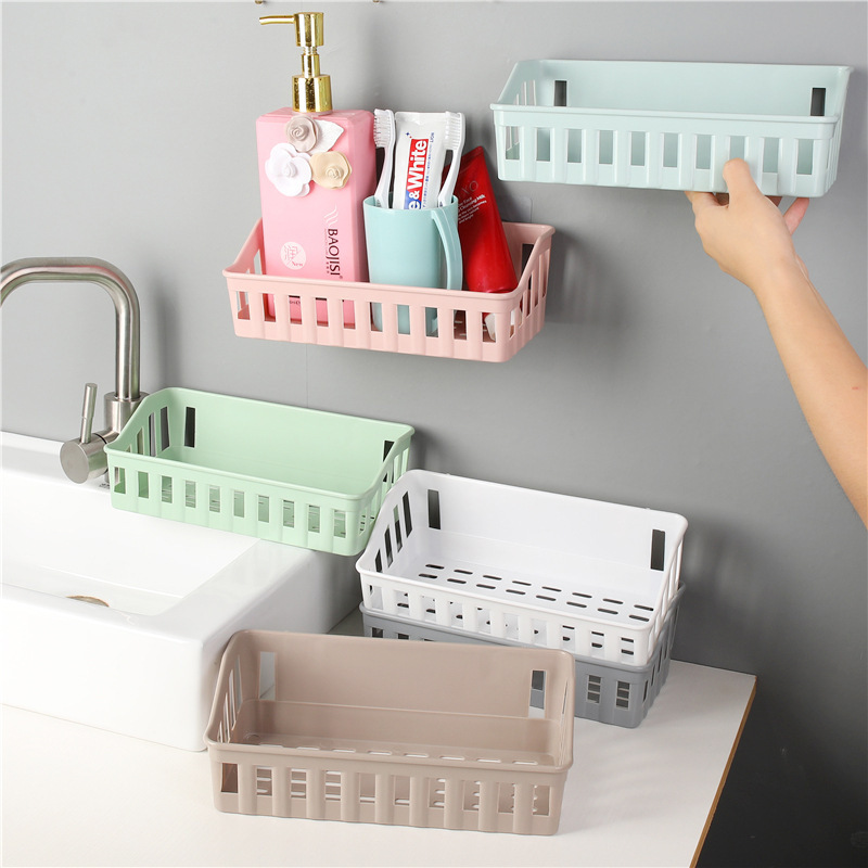 Punch-free bathroom storage rack toilet supplies toilet plastic wall-mounted seamless rack storage basket wash rack
