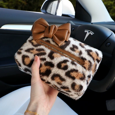 Sun Visor Hanging Tissue Bag – Car tissue box/set - light-brown-color-with-bow
