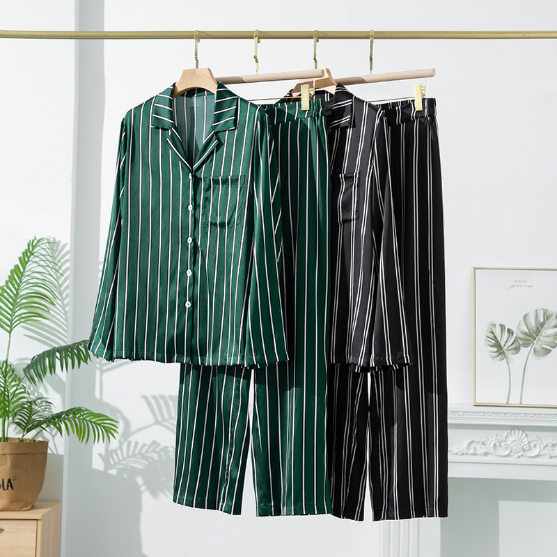 2025 Spring Silk Pajamas Women's Striped Suit Large Size Popular Breathable Mulberry Silk Pajamas Ready for Delivery 2025 Spring Silk Pajamas Women's Striped Suit Large Size Popular Breathable Mulberry Silk Pajamas Ready for Delivery