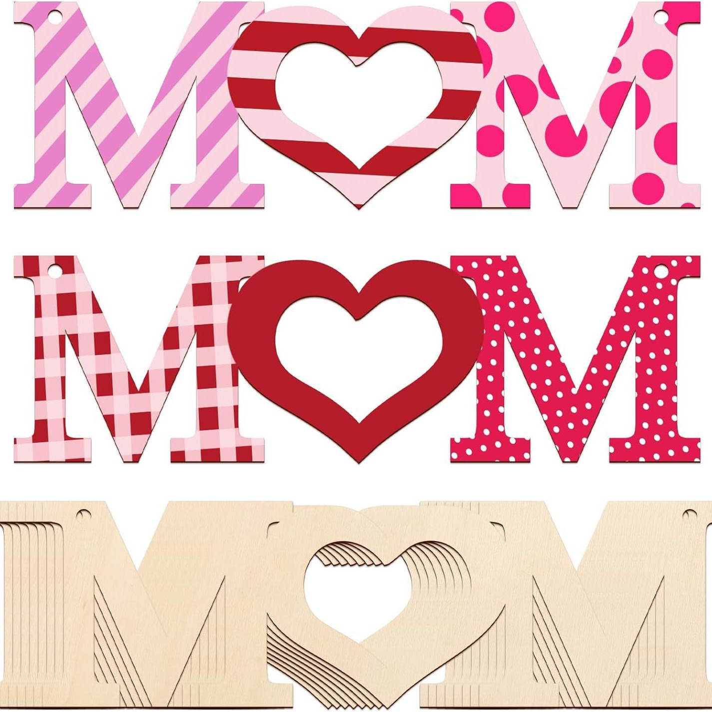 Mother's Day wooden MOM letter ornaments coloring wooden hollow decorations DIY unfinished Mother's Day wood chips