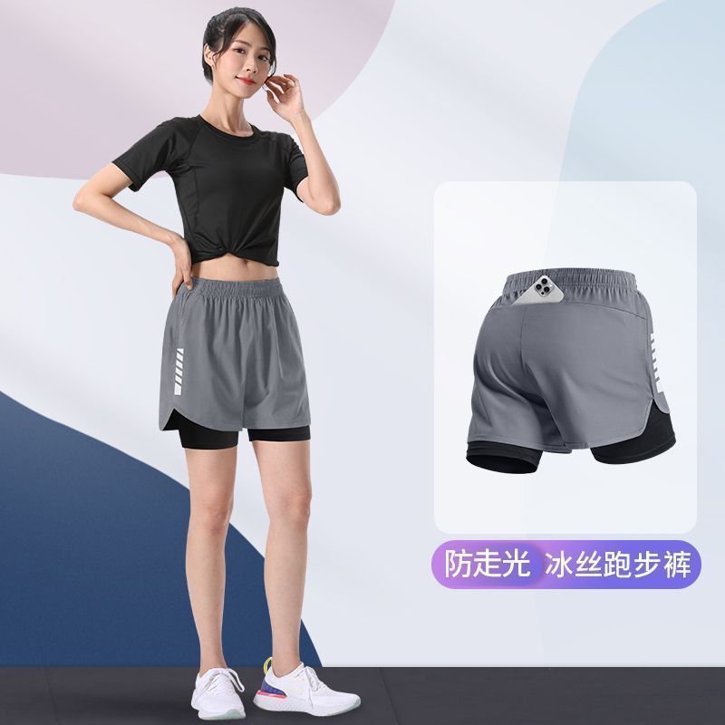 运动跑步短裤女士大码防走光速干假两件体育健身内衬专业夏季瑜伽|undefined