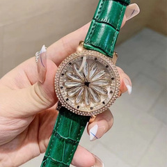 蒂米妮手錶女士時來運轉大錶盤精緻女表鑲鑽滿天星水鑽高檔防水