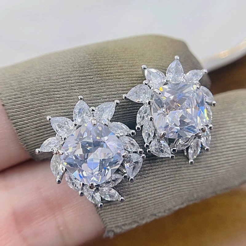 Earrings, brand zirconium, silver needle, with gem, silver 925 sample