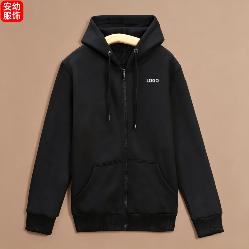 Men's autumn and winter jacket, hooded thick sweatshirt with zipper, solid color, loose-fitting workwear, cultural clothing with printed logo and embroidery Men's autumn and winter jacket, hooded thick sweatshirt with zipper, solid color, loose-fitting workwear, cultural clothing with printed logo and embroidery