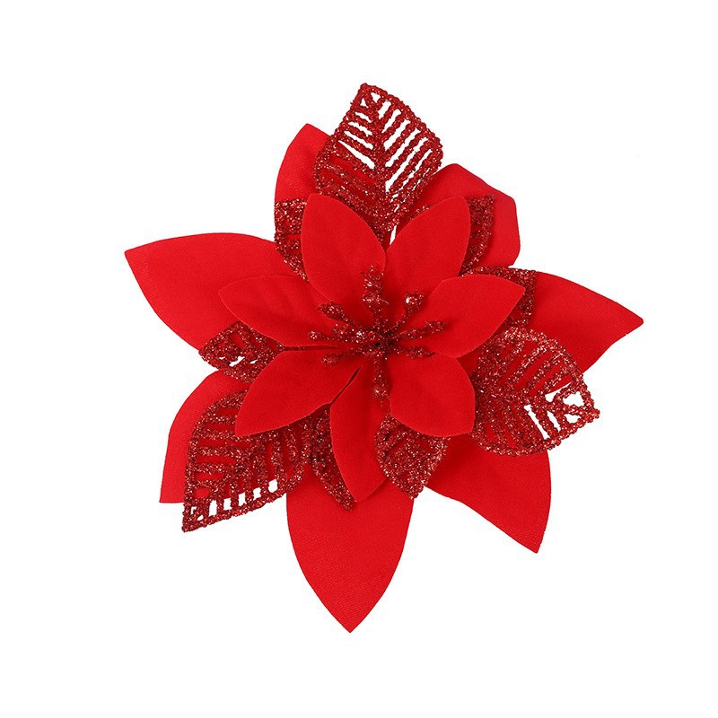 Adornos de Navidad oro rosa flor árbol de Navidad accesorios 15cm oro y plata rojo hueco Navidad flor fábrica en stock venta al por mayor
