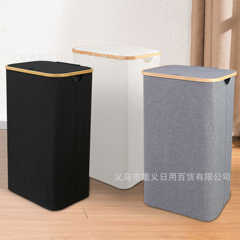 Canasta de lavandería plegable de bambú transfronteriza Canasta de almacenamiento de gran capacidad con tapa y bolsa interior Canasta de almacenamiento de canasta de lavandería a prueba de polvo