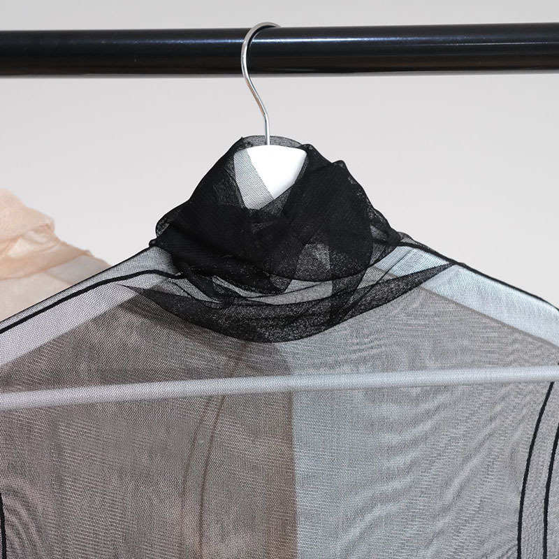 Spanish Designer's Silk Mesh Turtleneck Long-Sleeve T-Shirt with a Light, Misty Feel for Women