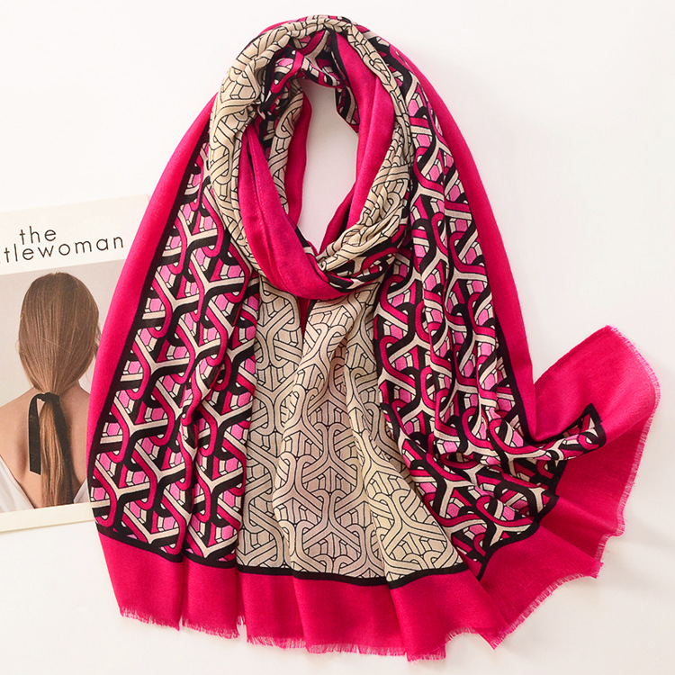 Comercio exterior nuevo patrón geométrico algodón y lino sensación bufanda de seda suave satén algodón moda chal Otoño e Invierno protección solar bufanda cálida