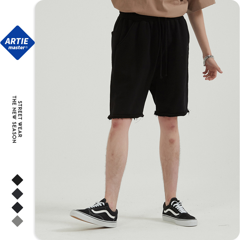 ARTIE ropa de Hombre | Pantalones cortos deshilachados vintage lavados pesados pantalones cortos de hombre de moda sobre la rodilla teñidos angustiados Pantalones deportivos