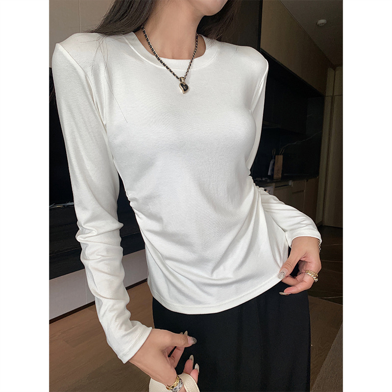 (2개) 블로거 추천 [웨어 앤 테이크 케어] 가을과 겨울 캐주얼 라운드 넥 긴소매 주름진 허리 티셔츠베이스 셔츠의 한국판