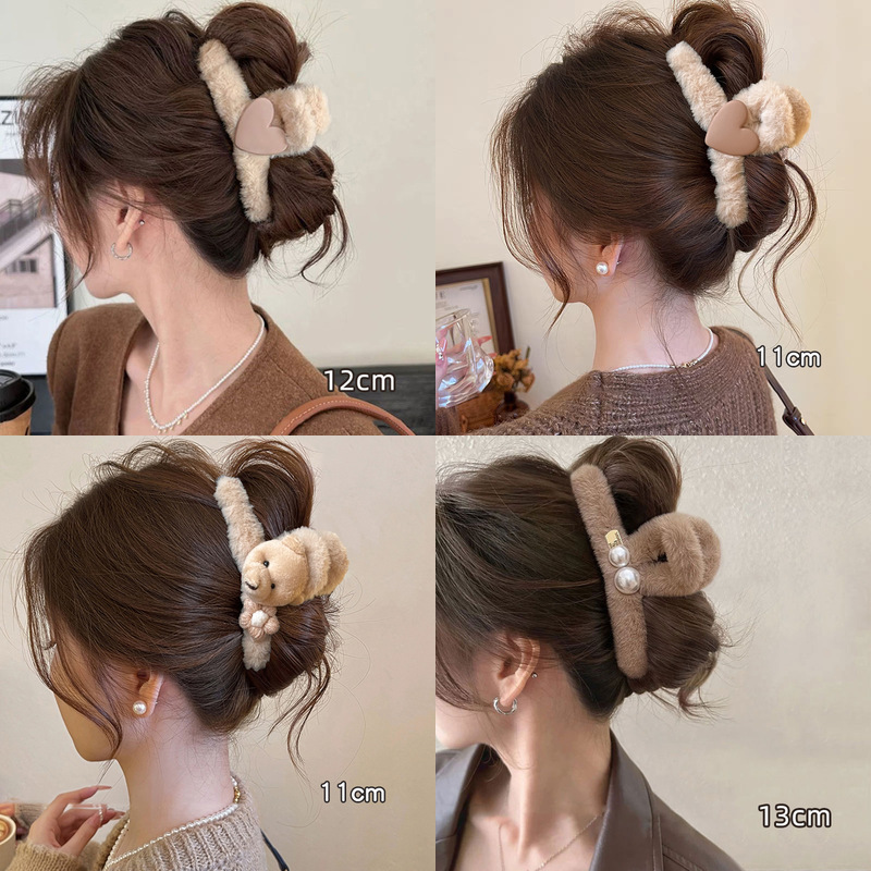 2025新款精致发夹秋冬气质毛毛鲨鱼夹子韩国轻奢发卡后脑勺抓夹女|undefined