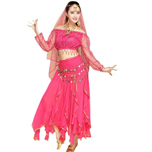 New belly dance suit Indian dance practice performance dance clothing sequined top summer skirt suit for women