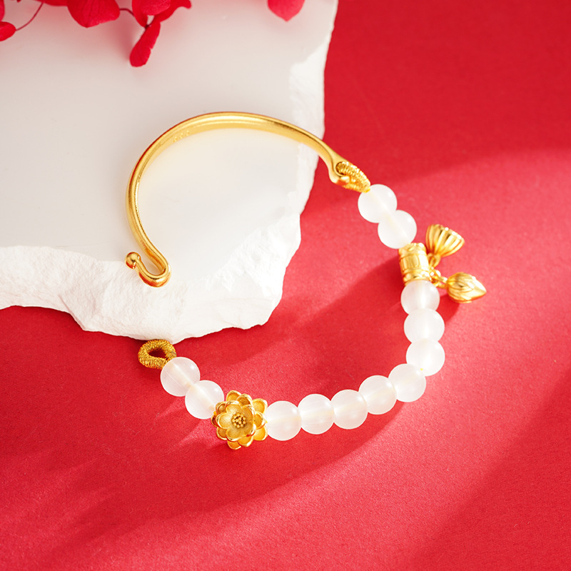 Oro Jade Lotus media pulsera mujer temperamento joyería Lotus pulsera imitación accesorios de oro joya sintética todo partido suministro