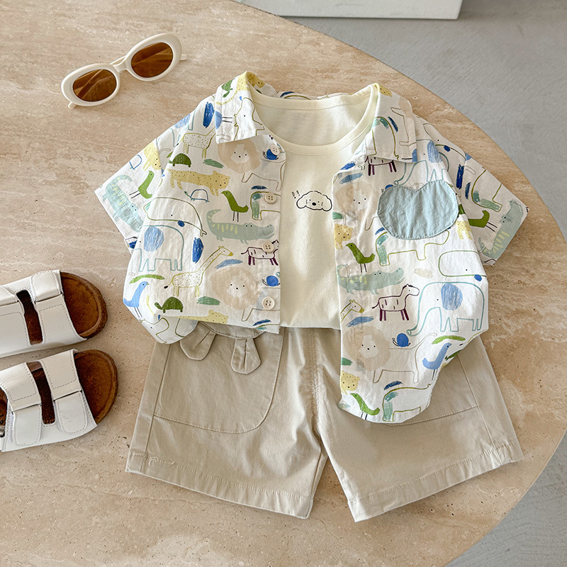 Boys' Shirt and T-Shirt Two-Piece Set, Summer 2026 New Style, Stylish Baby Short-Sleeve Top, Thin Infant Clothing, Class a