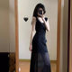 Black Sling Tea Break French Dress Women's 2024 Summer New Set of Dress Elegant Long Dress