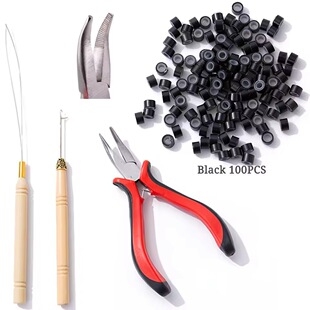 5030 Hair Extension Ring Curved Nose Pliers Crochet Hair Threading Device Hair Extension Set Real Hair Feather Hair Extension Tool Set