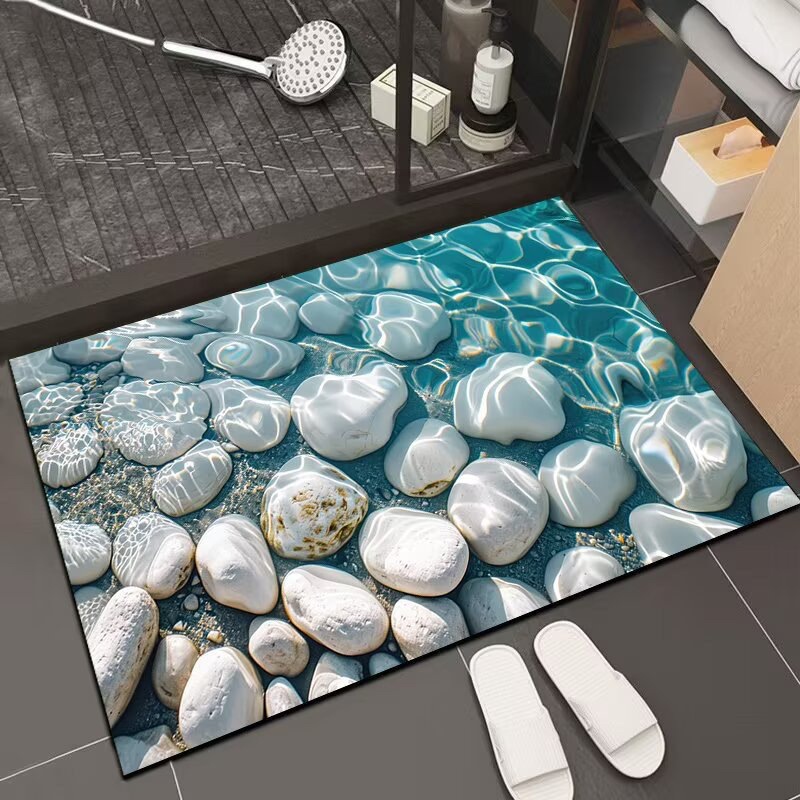 Cross-Border In-Stock European-Style Ocean Pebble Absorbent Diatomaceous Earth Floor Mat, Bathroom Mat, Bedroom Bedside Mat, Home Use, Dropshipping