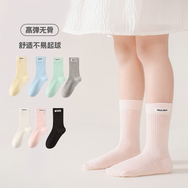 Children's socks spring and summer mesh thin tube socks solid color boneless striped girls large children stockings wholesale