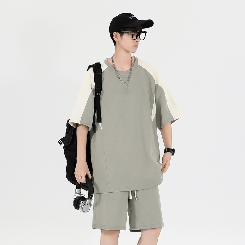 Clase de graduación de verano Camiseta suelta Traje de manga corta para hombres Estudiantes de secundaria Grupo Reunión deportiva Clase Uniforme Conjunto casual de dos piezas