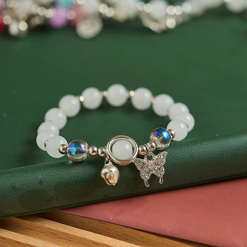 23g Weight Glass Pendant Material Bracelets Classification Glass Chain Material Beaded Chain Chain Type 1 Piece Quantity Daily Occasion Glass Material Geometric, Round Pattern Women's Gender Casual, Lady, Sweet Style Casual Lady Sweet Geometric Round Glass Beaded Chain Beaded Bracelets Wholesale 无