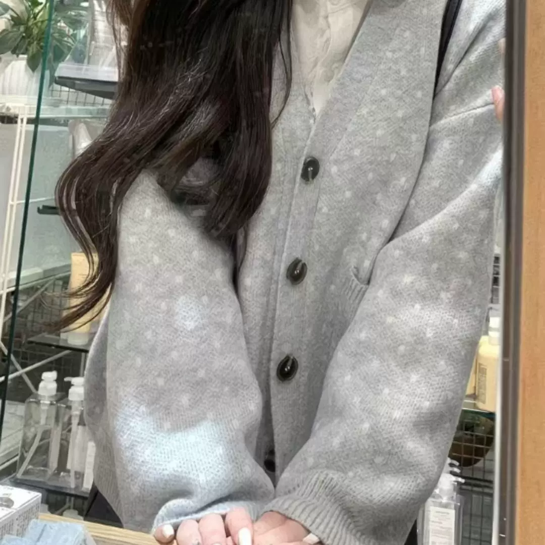 跨境欧美风复古韩版开衫毛衣外套女秋冬新款宽松百搭上衣针织衫