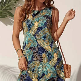 2025年亚马逊跨境时尚春夏新款印花背心连衣裙