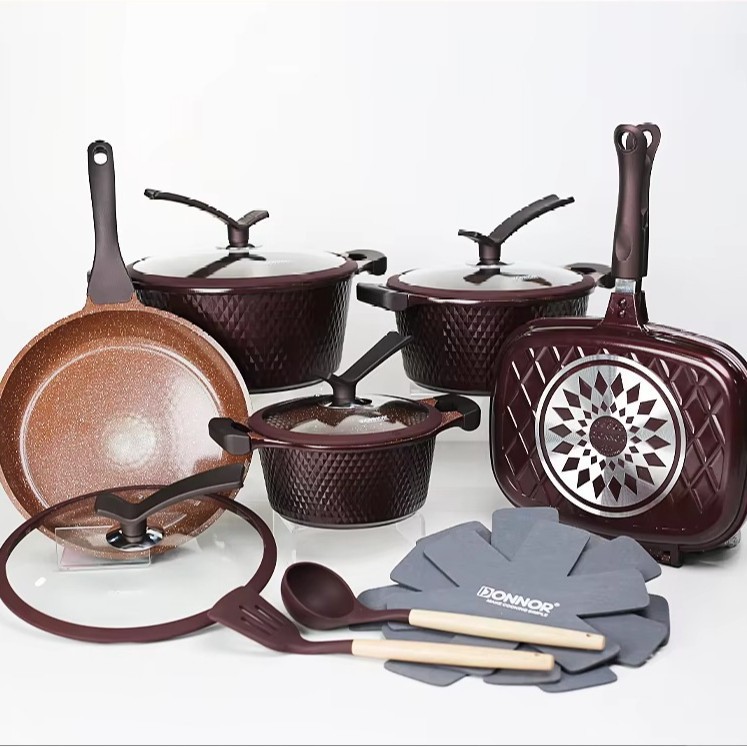 DONNOR 15 juegos de utensilios de cocina doméstica granito no pegajoso cocina de colinas de diamante pequeño image 9