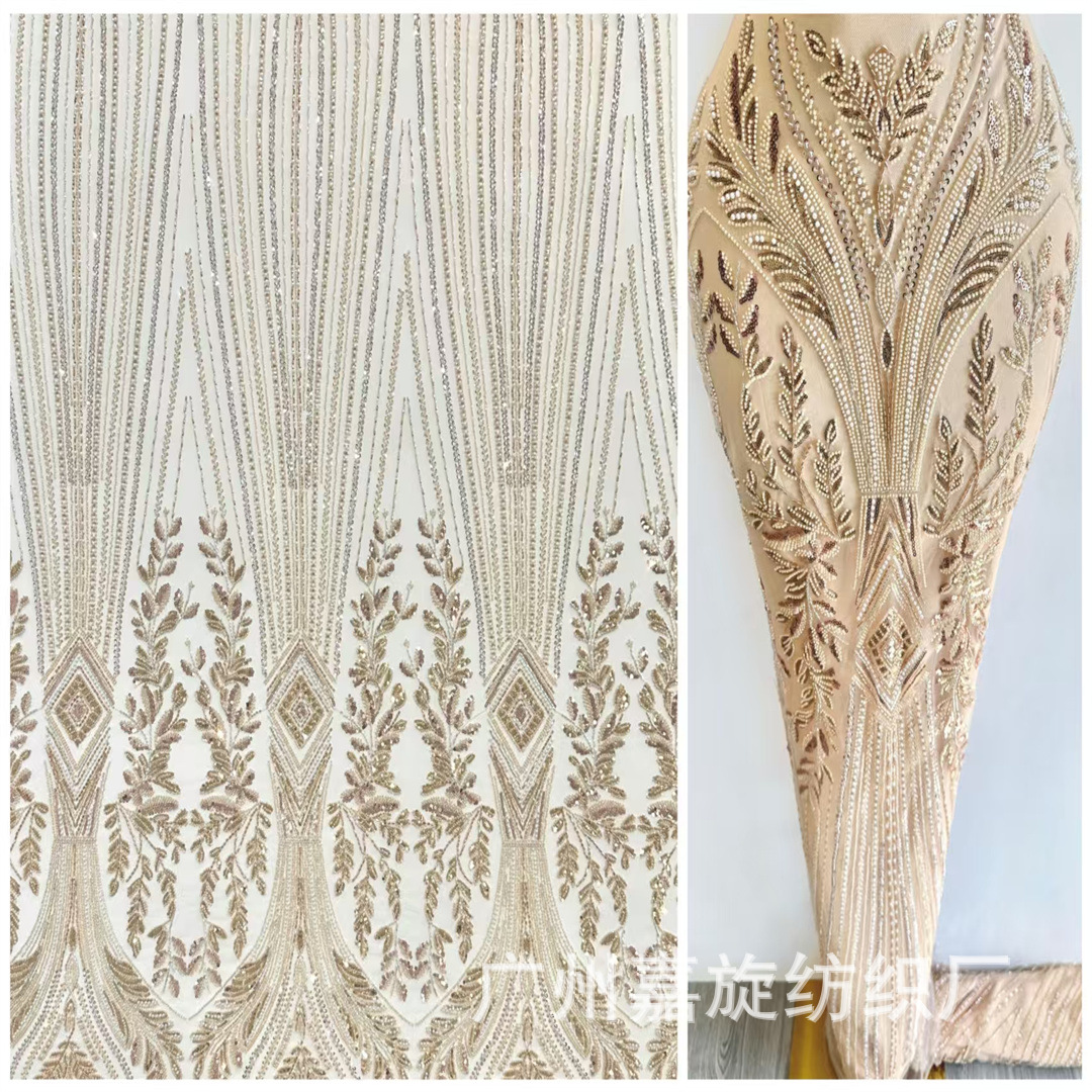 Tela bordada con cuentas de lentejuelas, bordado de cuentas en malla resistente, estilo de alta costura de diseñador, tela bordada para vestido de noche tipo cheongsam, encaje.